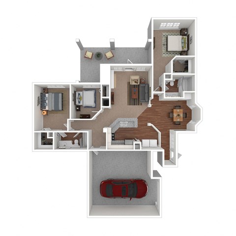 Floor plan for 3 beds, 2 baths, 1375 sqft